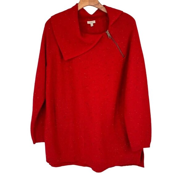 Talbots Plus Red speckled Sweater Womens size1X Cotton Blend zip collar - Picture 1 of 12